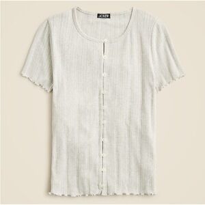 J. Crew Heather Dove Gray Pointelle Short Sleeve Knit Cardigan Top - XLarge